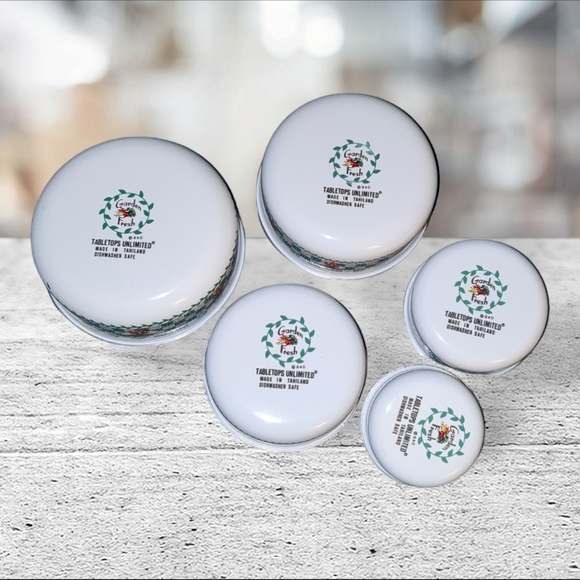 Tabletops unlimited  5 vintage enamel nesting bowls with lids - Picture 10 of 10